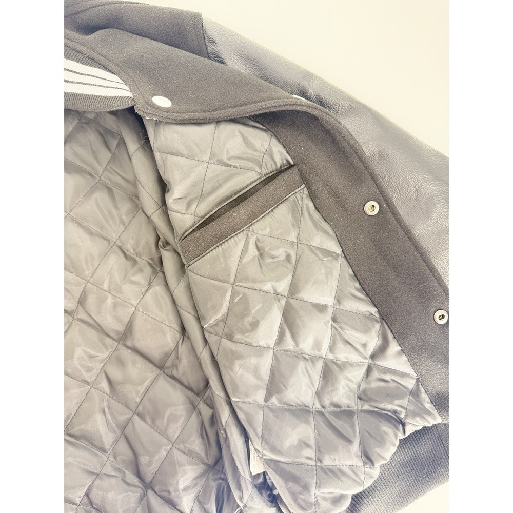 PacSun Varsity Jacket Small Black Faux Leather Cherry 8 Ball Bomber Coat S - Picture 7 of 10